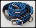 Bl/Svart Hundhalsband & Koppel